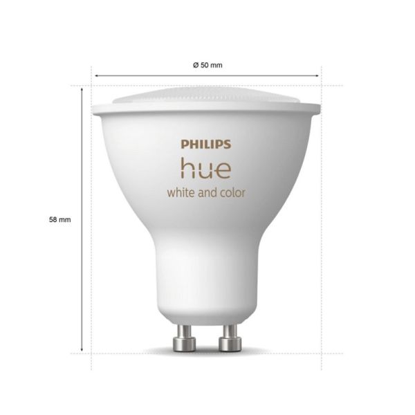 Ampoule LED intelligente Philips Hue White and Color Ambiance GU10 5.7W 2000K-6500K RGB mesure le produit