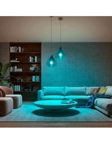 Kit de inicio 2 bombillas inteligentes E27 (1100lm) + regulador de intensidad y color Philips Hue foto salón