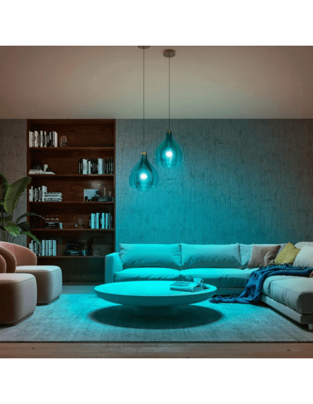 Kit de inicio 2 bombillas inteligentes E27 (1100lm) + regulador de intensidad y color Philips Hue foto salón