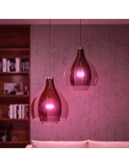 Kit de inicio 2 bombillas inteligentes E27 (1100lm) + regulador de intensidad y color Philips Hue ejemplo de presentación