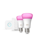 Kit de inicio 2 bombillas inteligentes E27 (1100lm) + regulador de intensidad y color Philips Hue kit completo