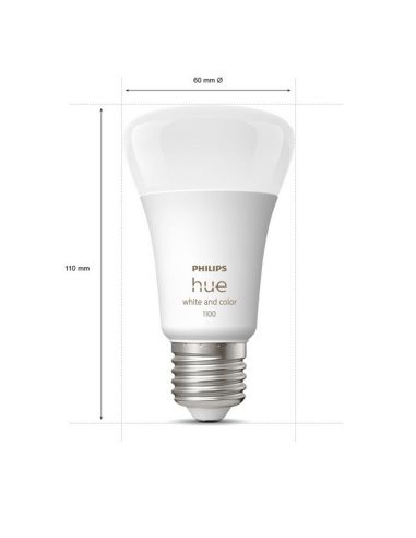 Kit de inicio 2 bombillas inteligentes E27 (1100lm) + regulador de intensidad y color Philips Hue medidas producto
