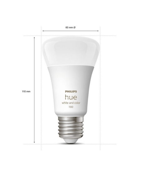 Kit de démarrage 2 ampoules intelligentes E27 (1100lm) + régulateur d'intensité et de couleur Mesures du produit Philips Hue