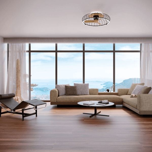 Ventilador plafón LED Nature negro y madera ambiente
