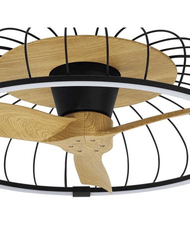 Ventilateur de plafond LED Nature noir et détail bois