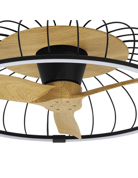 Ventilador de teto LED Nature preto e detalhes em madeira