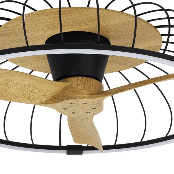 Ventilador de teto LED Nature preto e detalhes em madeira