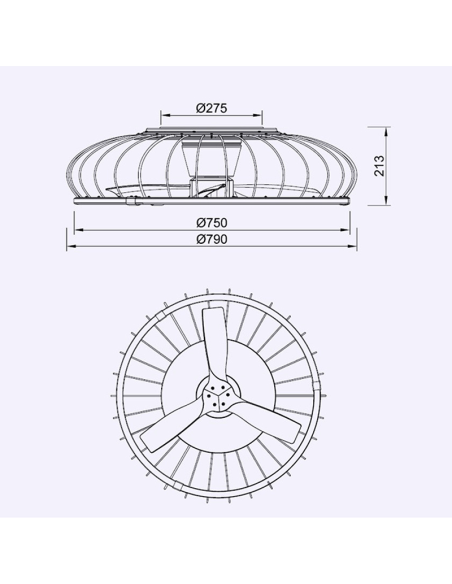 Ventilateur de plafond LED Nature noir et bois mesures