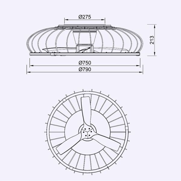 Ventilador de teto LED Nature preto e medidas de madeira