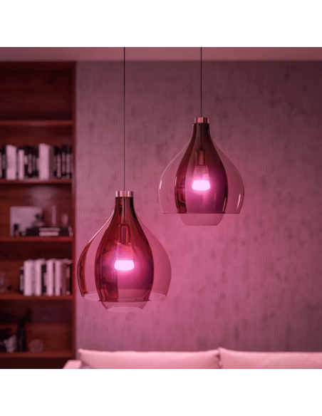 Bombilla inteligente Philips Hue White and Color Ambiance A60 E27 1100lm detalle luz rosa