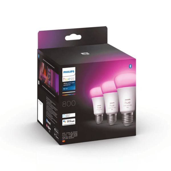 Lâmpada inteligente Philips Hue White e Color Ambiance A60 E27 1100lm caixa do produto