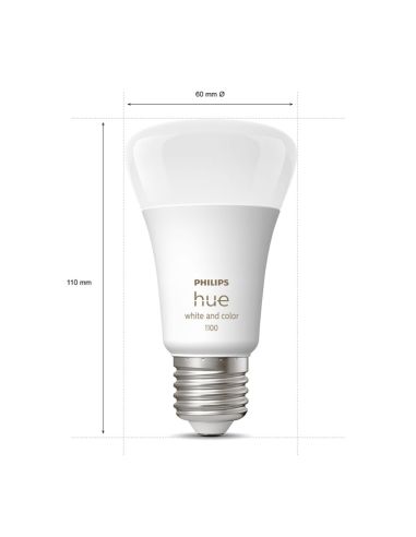 Bombilla inteligente Philips Hue White and Color Ambiance A60 E27 1100lm medidas producto