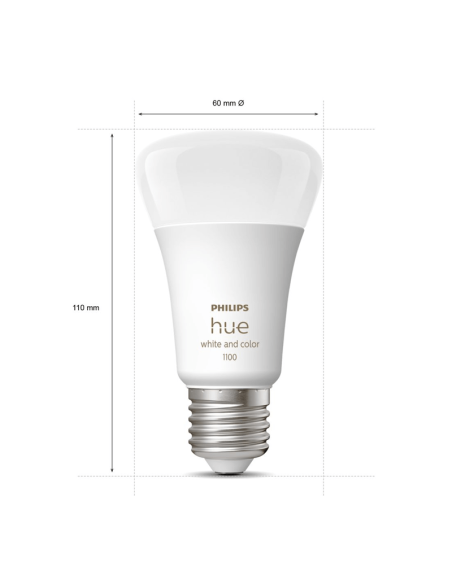 Lâmpada inteligente Philips Hue White e Color Ambiance A60 E27 1100lm medidas do produto