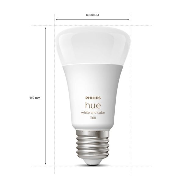 Bombilla inteligente Philips Hue White and Color Ambiance A60 E27 1100lm medidas producto