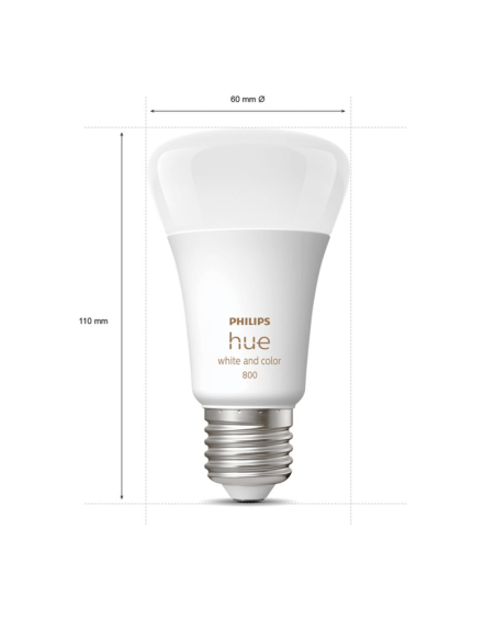 Bombilla inteligente Philips Hue White and Color Ambiance A60  E27 800 Pack 3 medidas producto