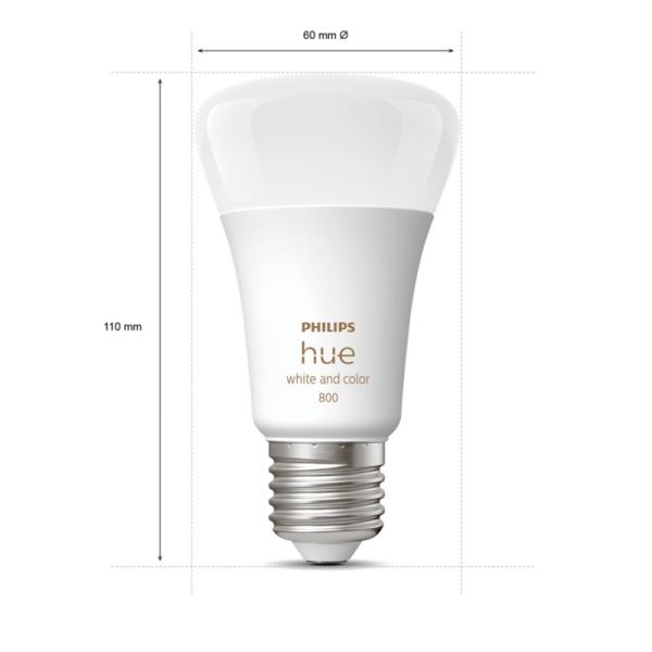 Ampoule intelligente Philips Hue White and Color Ambiance A60 E27 800 Pack 3 mesures du produit