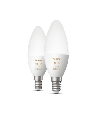 Ampoule connectée Philips Hue White Ambiance LED 4W 2200K-6500K Bougie E14 470lm Pack 2