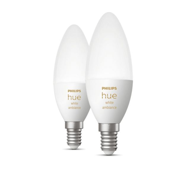Bombilla inteligente  Philips Hue White Ambiance LED 4W 2200K-6500K  Vela E14 470lm Pack 2