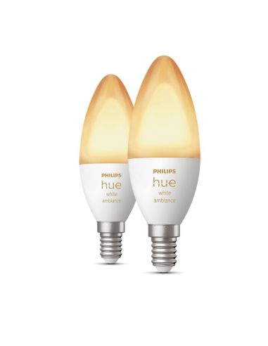 Lâmpada inteligente Philips Hue White Ambiance LED 4W 2200K-6500K Vela E14 470lm Pacote 2 em