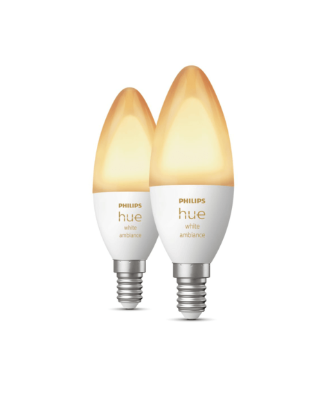 Bombilla inteligente  Philips Hue White Ambiance LED 4W 2200K-6500K  Vela E14 470lm Pack 2 encendidas