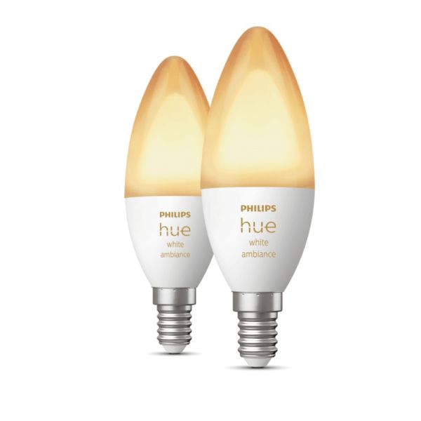 Bombilla inteligente  Philips Hue White Ambiance LED 4W 2200K-6500K  Vela E14 470lm Pack 2 encendidas