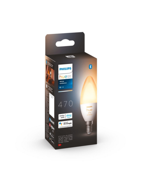 Lâmpada inteligente Philips Hue White Ambiance LED 4W 2200K-6500K Vela 470lm E14 caixa do produto