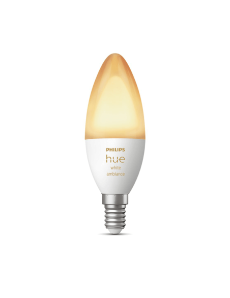 Bombilla inteligente Philips Hue White Ambiance LED 4W 2200K-6500K Vela 470lm E14 encendida luz cálida