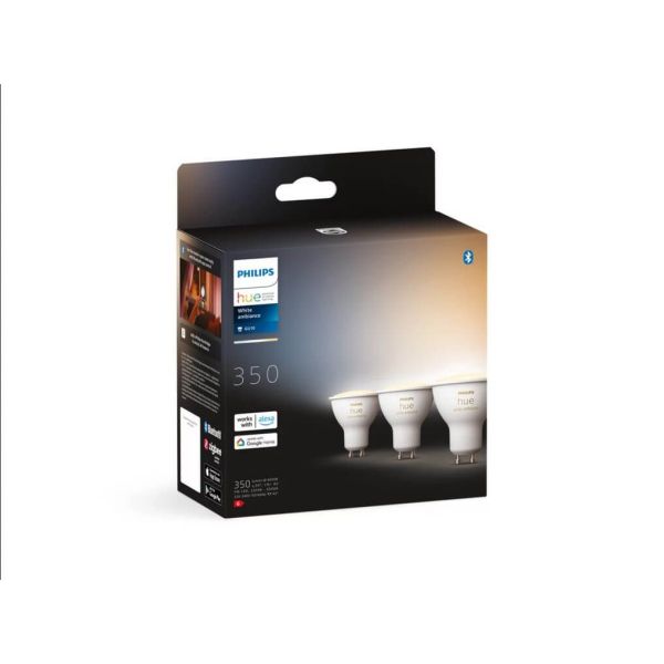Bombilla  inteligente Philips Hue White Ambiance LED 5W 2200K-6500K GU10 350lm Pack 3 caja producto