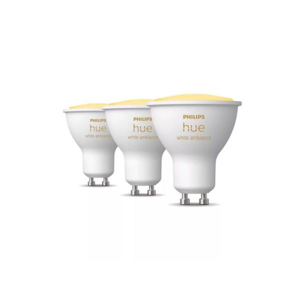 Lâmpada inteligente Philips Hue White Ambiance LED 5W 2200K-6500K GU10 350lm Pack 3 on