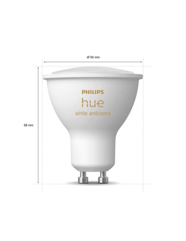 Ampoule intelligente Philips Hue White Ambiance LED 5W 2200K-6500K GU10 350lm Pack 3 mesures produit