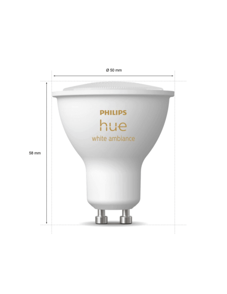 Bombilla  inteligente Philips Hue White Ambiance LED 5W 2200K-6500K GU10 350lm Pack 3 medidas producto