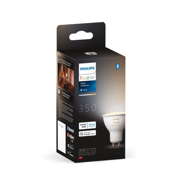 Bombilla inteligente Philips Hue White Ambiance 4.3W 2200K-6500K 350lm GU10 caja producto