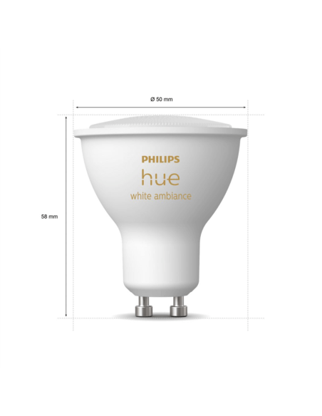Bombilla inteligente Philips Hue White Ambiance 4.3W 2200K-6500K 350lm GU10 medidas producto