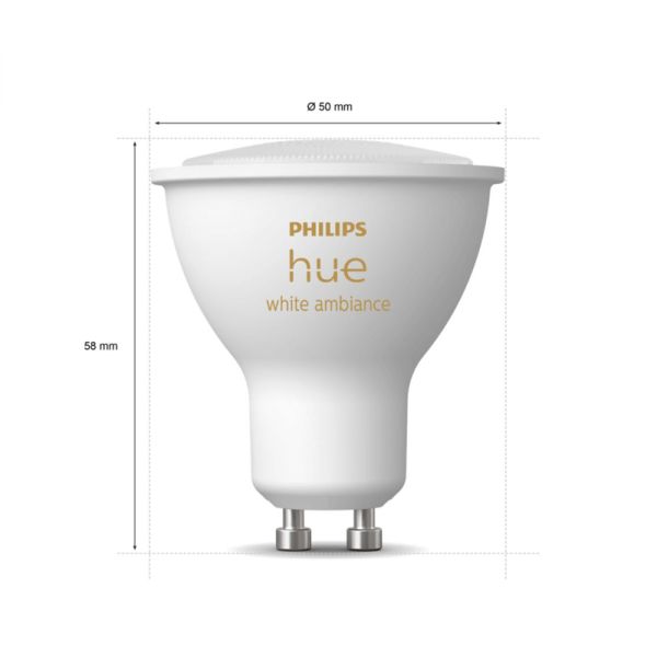 Ampoule intelligente Philips Hue White Ambiance 4.3W 2200K-6500K 350lm GU10 mesures du produit