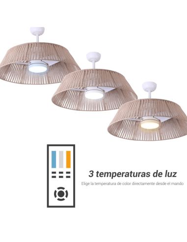 Ventilador de teto Gema LED com temperatura de luz de tela de juta