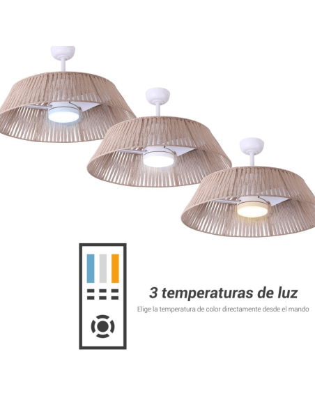 Ventilateur de plafond Gema LED avec écran en jute température de la lumière