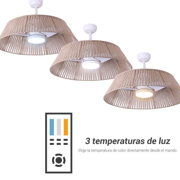 Ventilateur de plafond Gema LED avec écran en jute température de la lumière