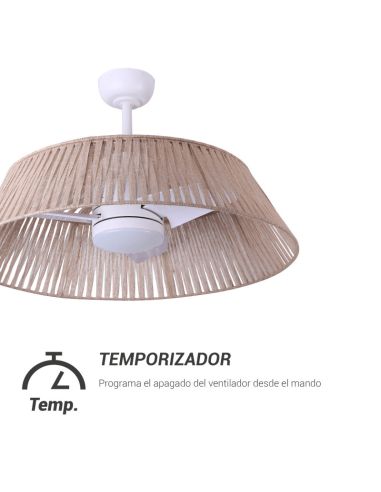 Ventilador de Techo LED Gema con pantalla yute temporizador