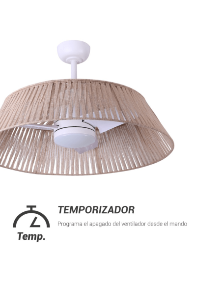 Ventilador de teto Gema LED com tela de juta timer