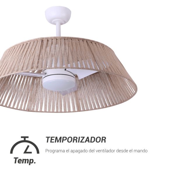 Ventilateur de plafond Gema LED avec minuterie écran en jute