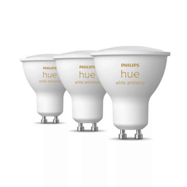 Ampoule connectée Philips Hue White Ambiance LED 5W 2200K-6500K GU10 350lm Pack 3