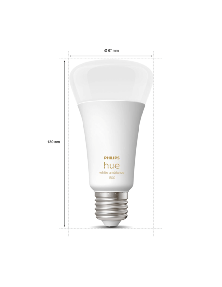 Bombilla inteligente Philips Hue White Ambiance A67 13W 2200-6500K E27 1600lm medidas producto