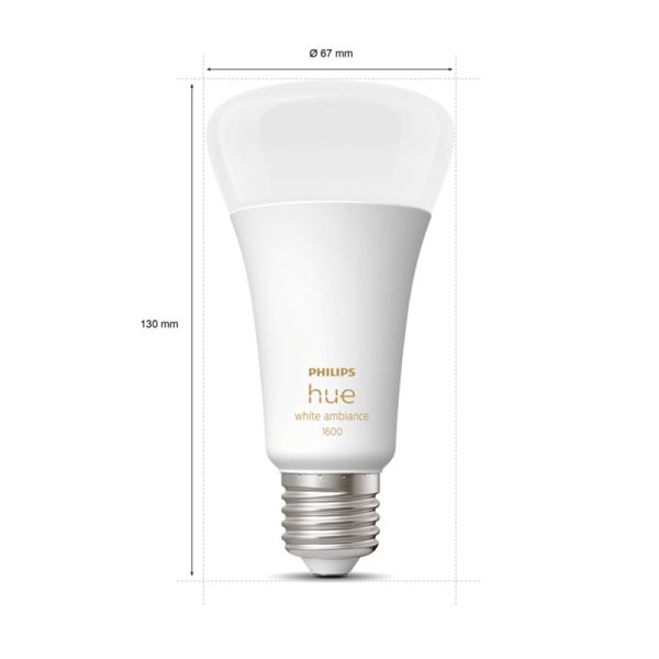 Lâmpada inteligente Philips Hue White Ambiance A67 13W 2200-6500K E27 1600lm medidas do produto