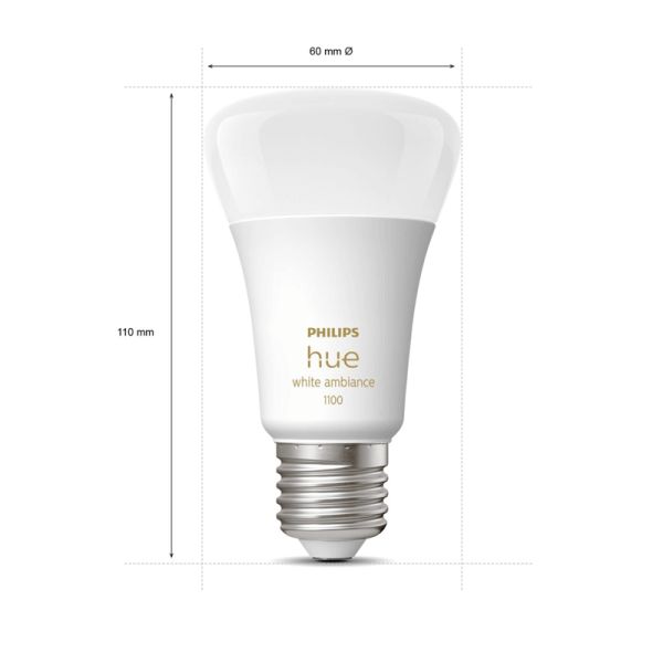 Lâmpada inteligente Philips Hue White Ambiance A60 8W 2200K-6500K E27 1100lm Pack 2 medidas produto