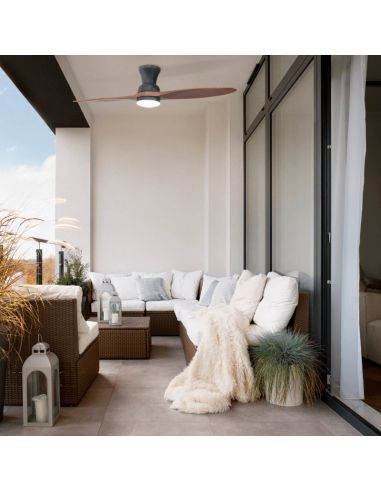 Estilo industrial Duplo ventilador de teto DC marrom LED ambiente externo