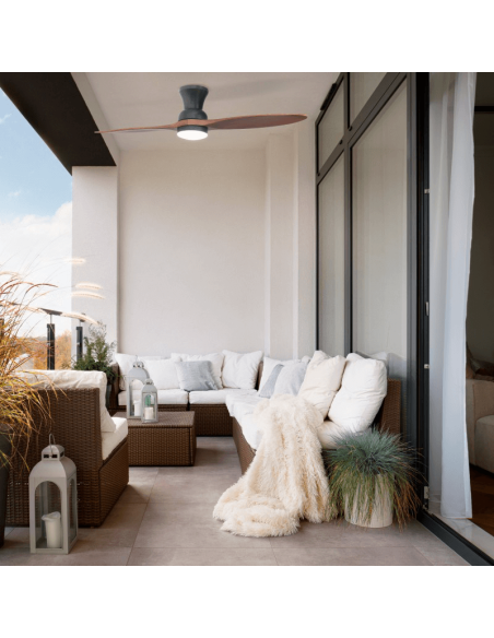 Ventilateur de plafond LED DC Duplo de style industriel environnement extérieur