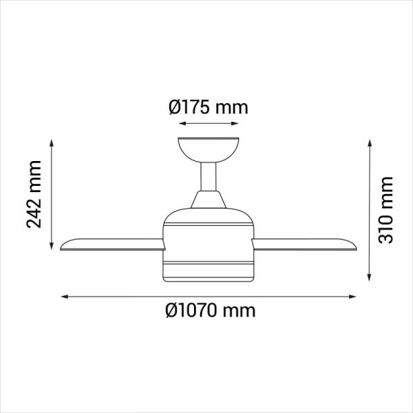 Mesures DC du ventilateur de plafond LED de style industriel Duplo marron