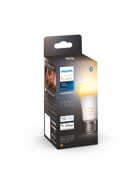 Bombilla inteligente Philips Hue White Ambiance A60 8W 2200K-6500K E27 1100lm caja producto