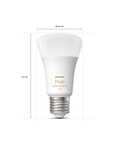 Bombilla inteligente Philips Hue White Ambiance A60 8W 2200K-6500K E27 1100lm medidas producto