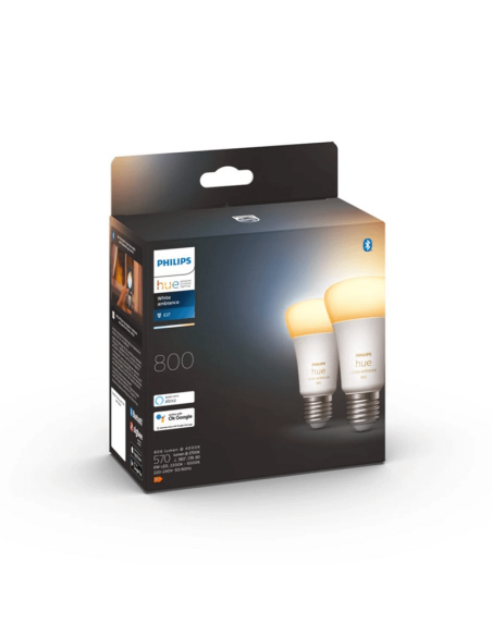 Bombilla inteligente Philips Hue White Ambiance LED 6W 2200K-6500K A60 E27 800lm Pack 2 caja producto